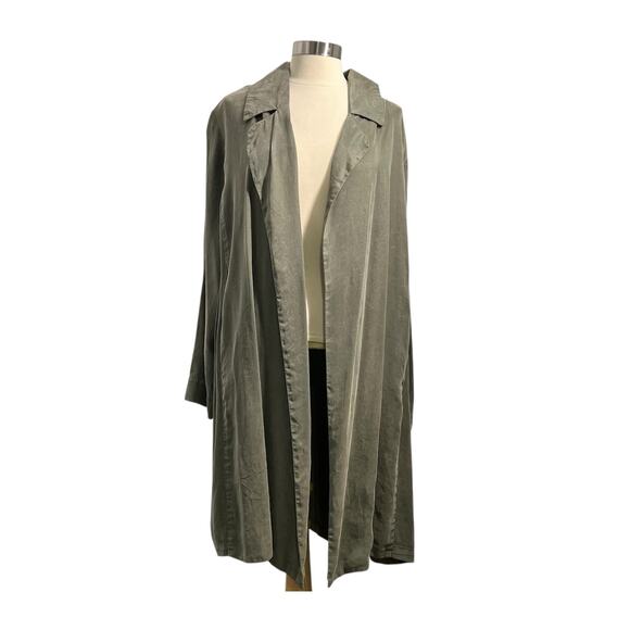 Eileen Fisher Oversized Notched Lapel Longline Grove Green Lightweight Coat XS - Picture 4 of 10